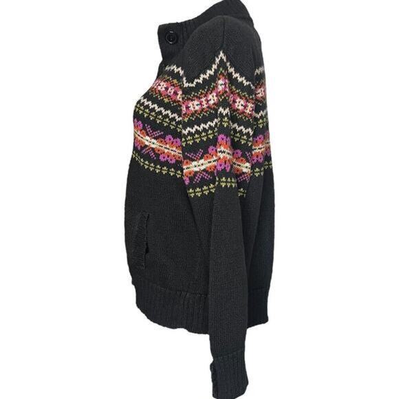 TIARA International Fair Isle Knit Button Up Black Sweater Cardigan Size Medium - Picture 4 of 10